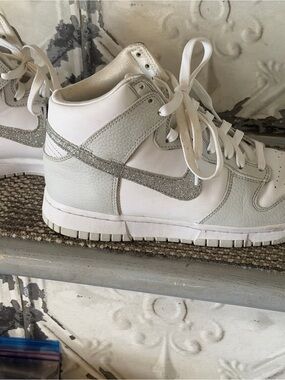 Nike Kids White and Silver High-Top Sneakers